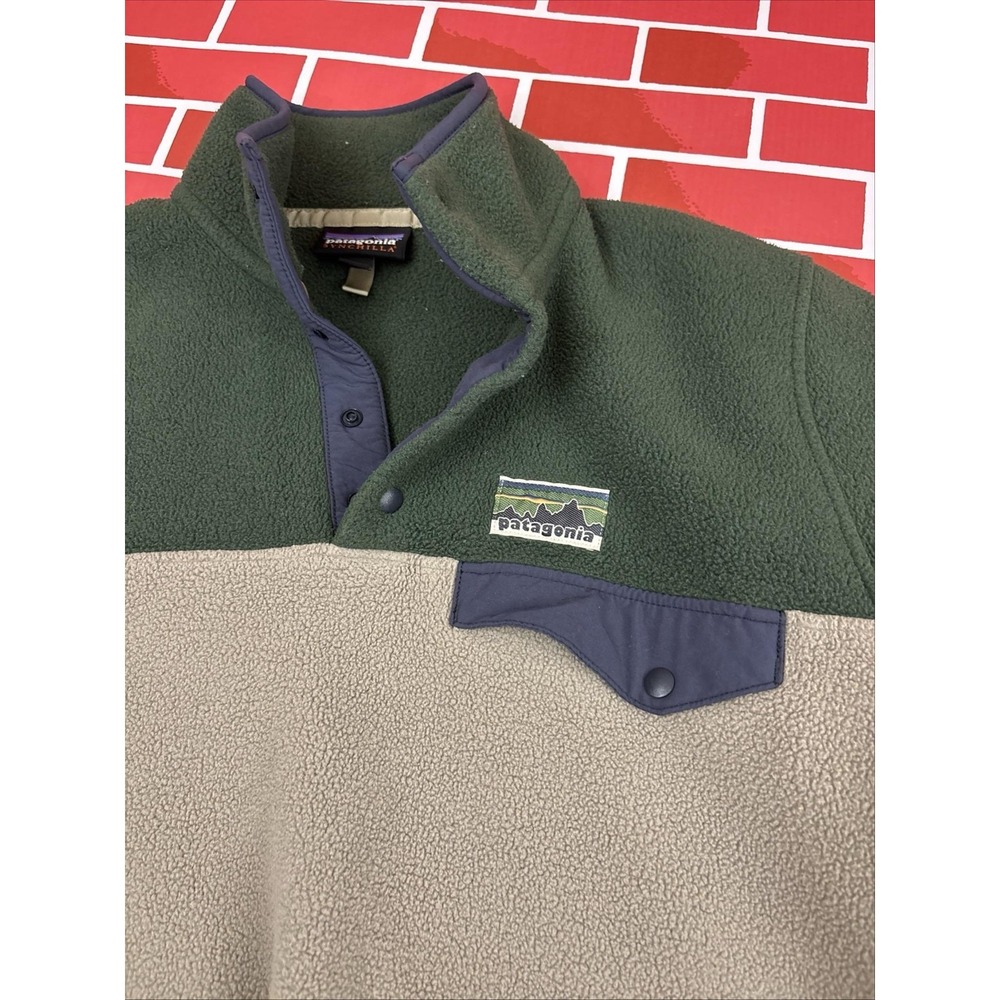 Patagonia Lightweight Synchilla Jacket Mens M Green Seabird Grey Snap-T Fleece